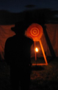 Knife throwing at night - you don't see how your knives land in the target (or don't).
